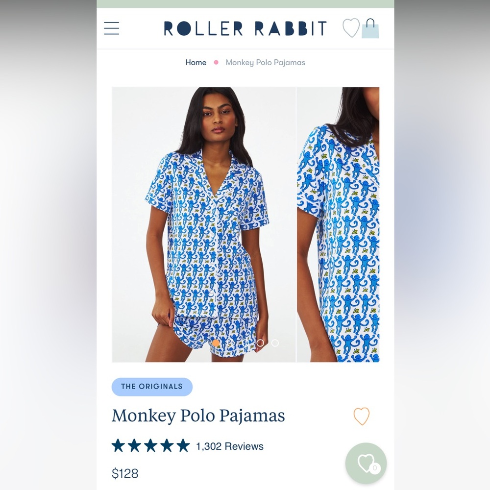 Roller Rabbit Blue and White Monkey Pajama short Set